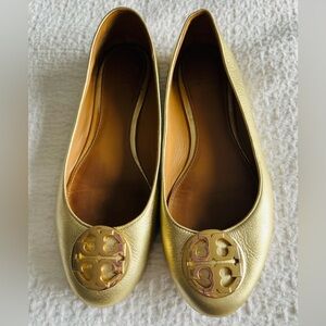 Tory Burch Clair Ballet Flats, Spark Gold, Size 8, Classic Minimalist